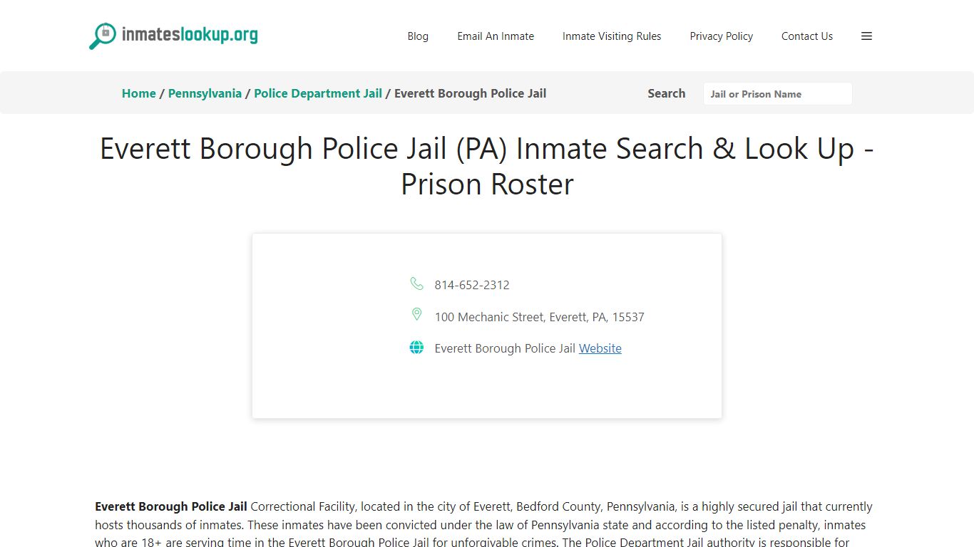 Everett Borough Police Jail (PA) Inmate Search & Look Up - Prison Roster