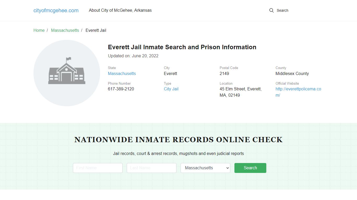 Everett Jail Inmate Search and Prison Information - McGehee, Arkansas