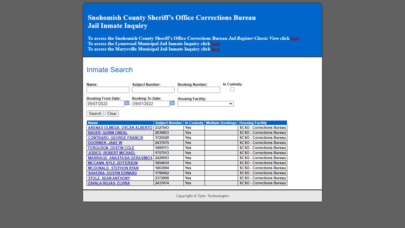 Inmate Search - Snohomish County, Washington - Jail Register